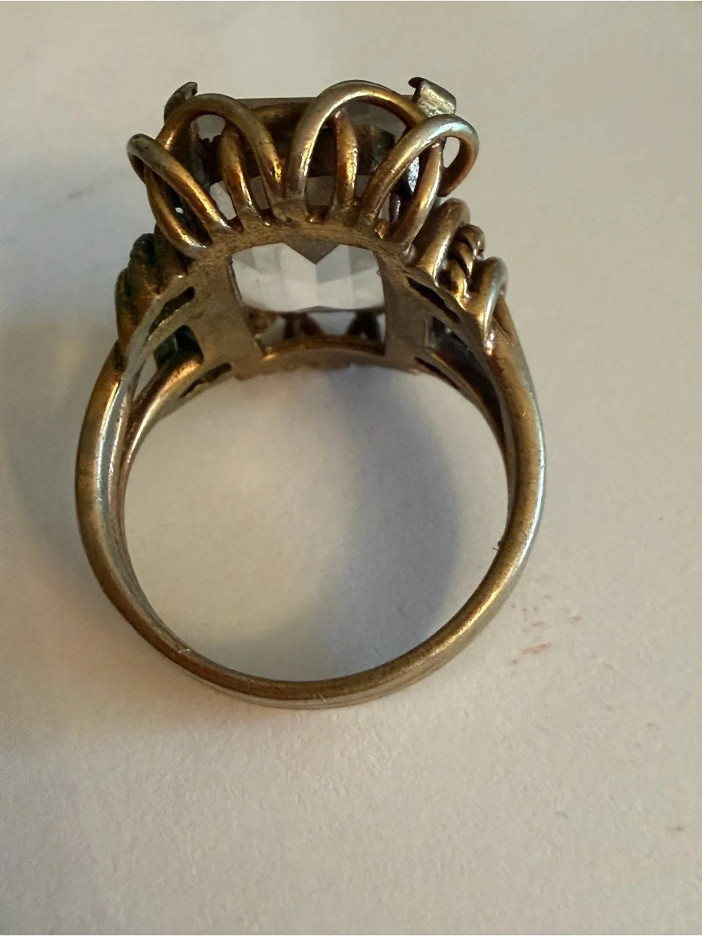Vintage-Style Clear quartz Statement Ring in Gold Tone setting GUC